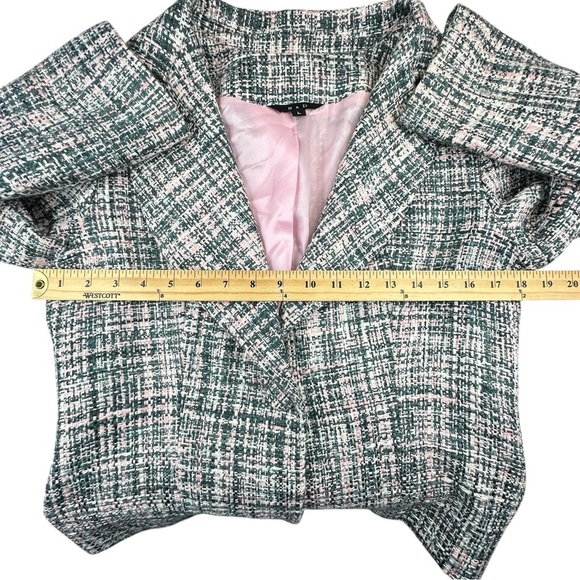 Vintage S&D Bouclé Y2K Tweed Cropped Blazer - Pink & Green - Size L - Picture 6 of 8